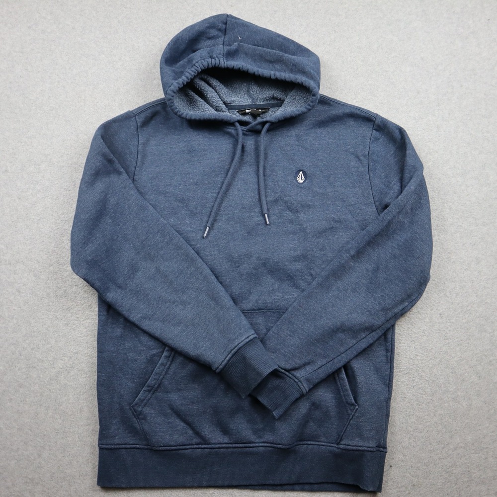 Volcom Hoodie Mens Medium Blue Skate Surf Pullover Fleece Logo Long Sleeve
